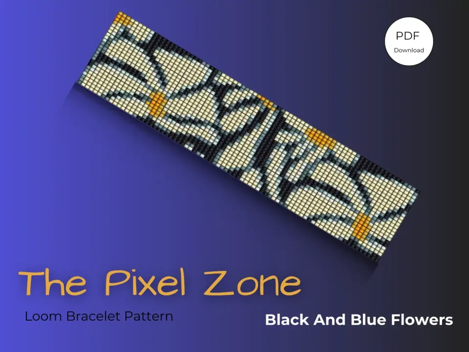Black and Blue Flowers (Loom) loom pattern preview