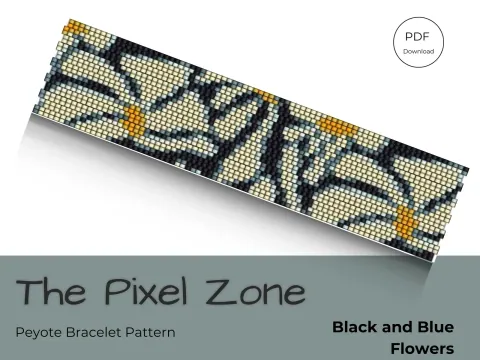 Black and Blue Flowers (Peyote 2-drop) pattern preview