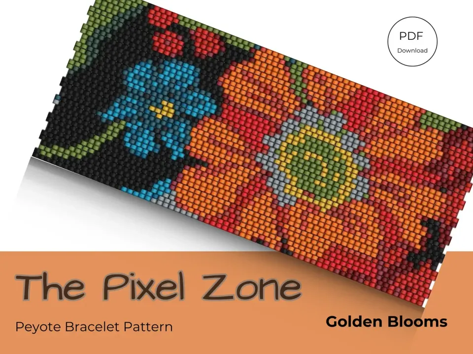 Golden Blooms peyote 2-drop pattern preview