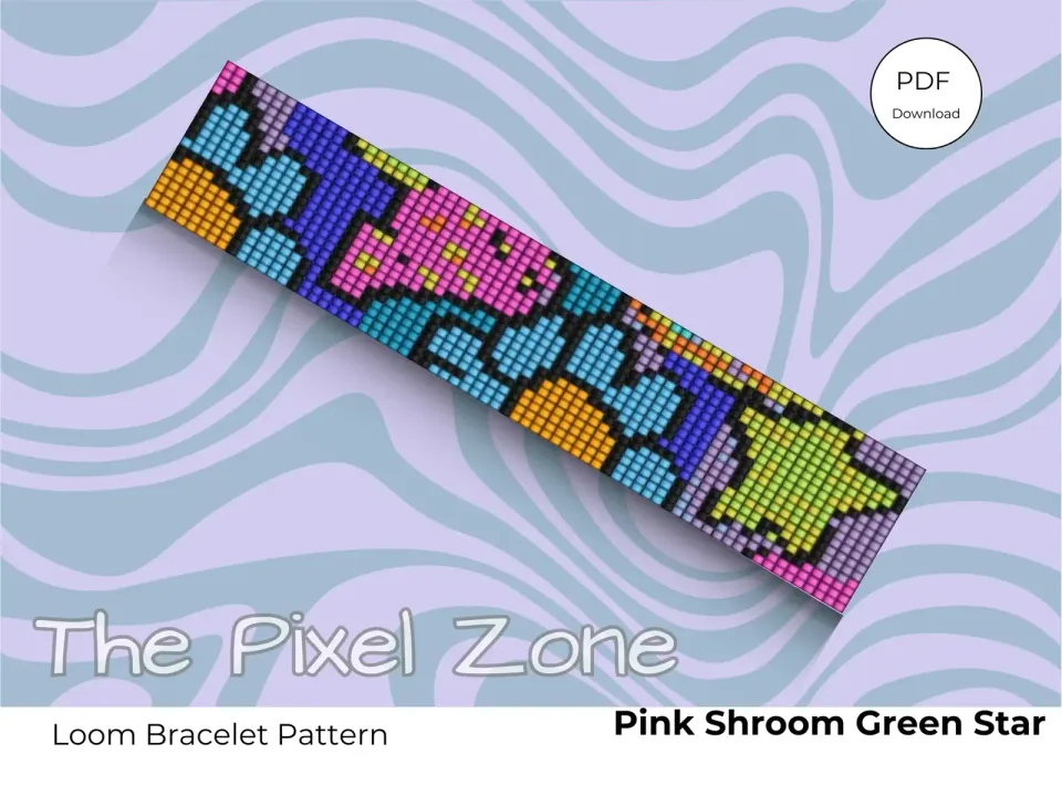 Pink Shroom Green Star loom pattern preview